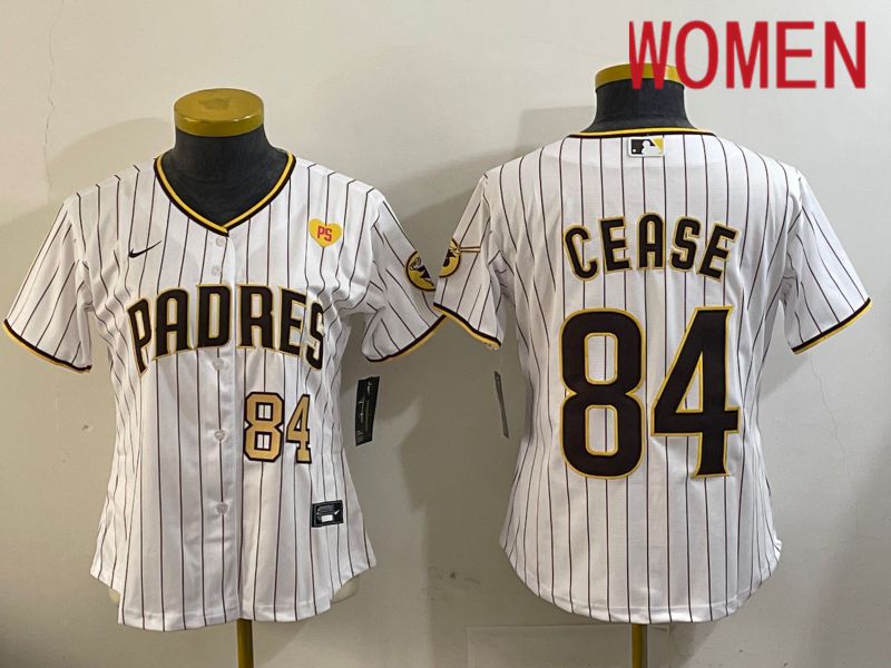 Women San Diego Padres #84 Cease White Stripe Game 2024 Nike MLB Jersey style 1120->women mlb jersey->Women Jersey